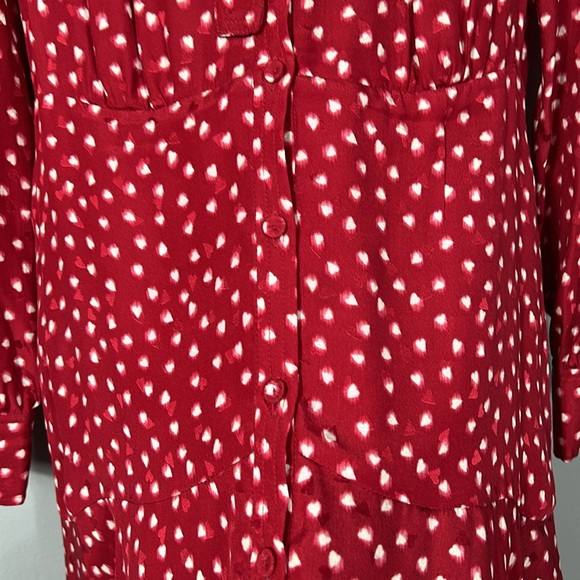 Rebecca Taylor Silk Blurry Heart Red Button Up Dress size 0 - Picture 14 of 17
